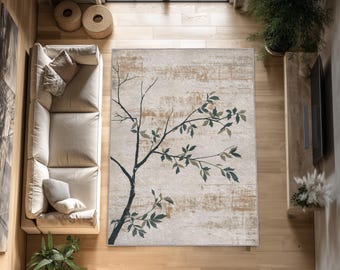 Neutral Botanical Branch Pattern Rug with Modern Organic Style