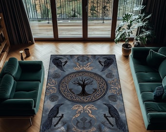 Viking Tree of Life Rug: Norse Raven & Nordic Decor