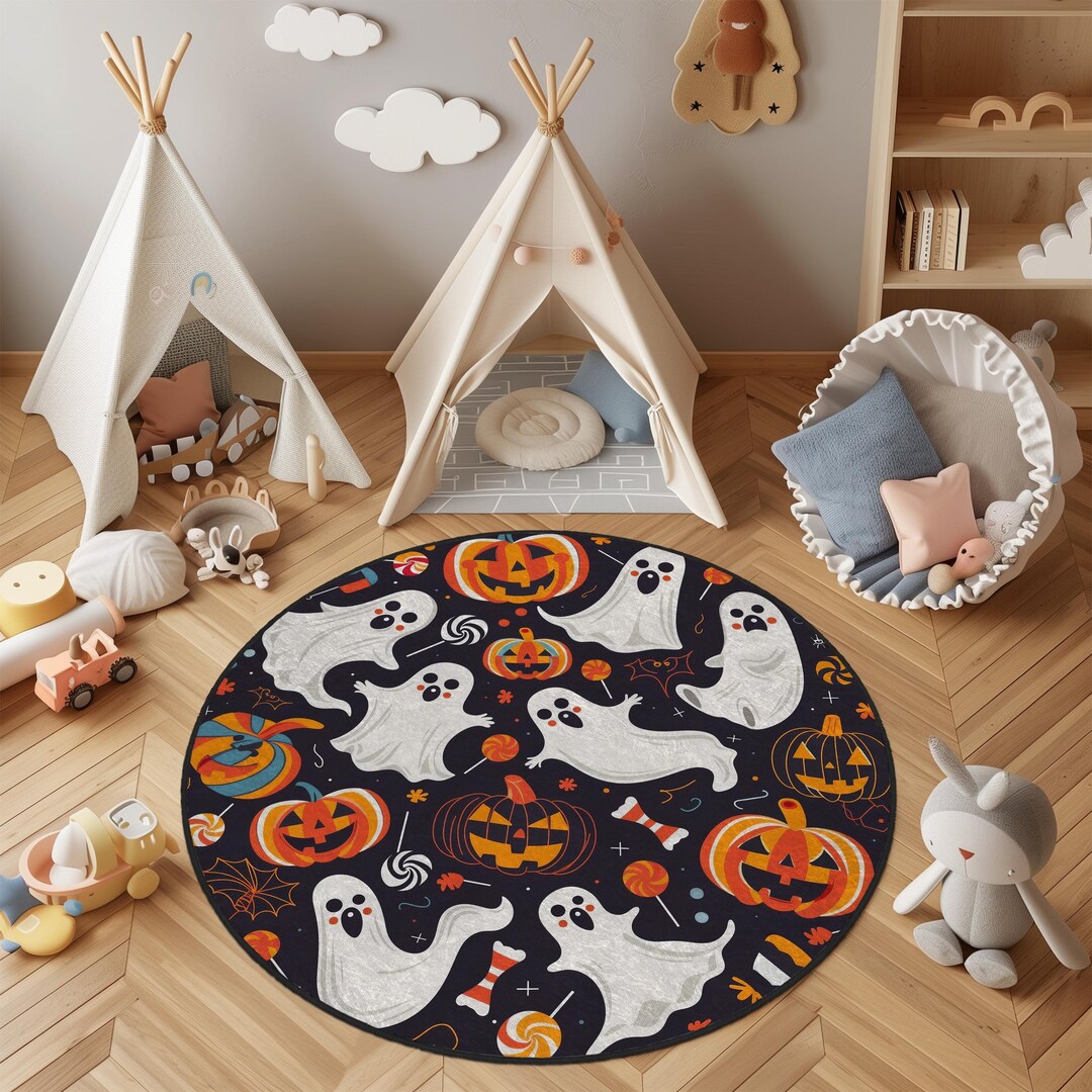 Halloween Ghosts Round Rug – Kids Playroom, Leather or Puffy Base - Etsy