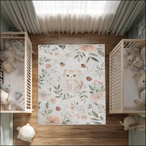 Tapis pour chambre de bébé chaton et coccinelle : velours doux, tapis de jeu antidérapant pour enfants
