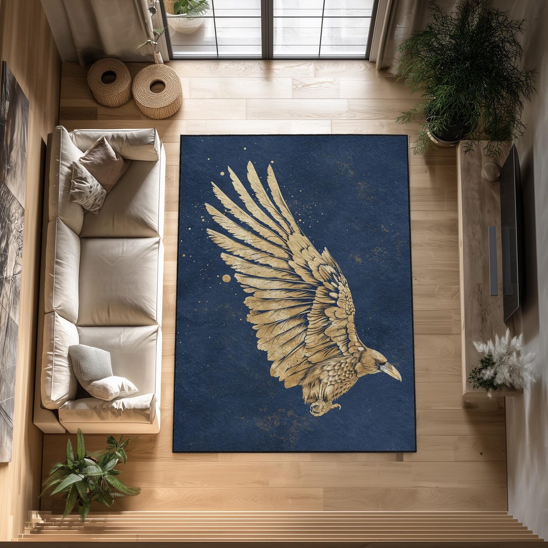 Golden Eagle Wing Art Rug, Navy Wildlife Statement Rug - Etsy