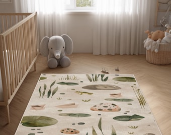 Frosch-Teich-Kinderzimmer-Teppich: Weicher Samt-Kinder-Spielteppich