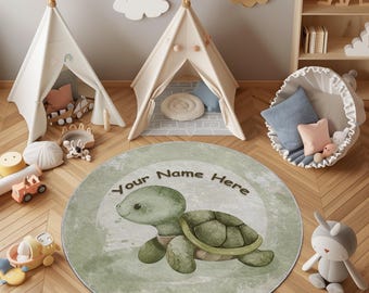 Teppich Schildkröte Kinderteppich: Grüner Teppich für Kinderzimmer, Waschbar & Rutschfest