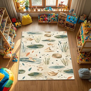 Teich Natur Kinderteppich - Weiche waschbare Samt-Bodenmatte für Spielzimmer oder Schlafzimmer