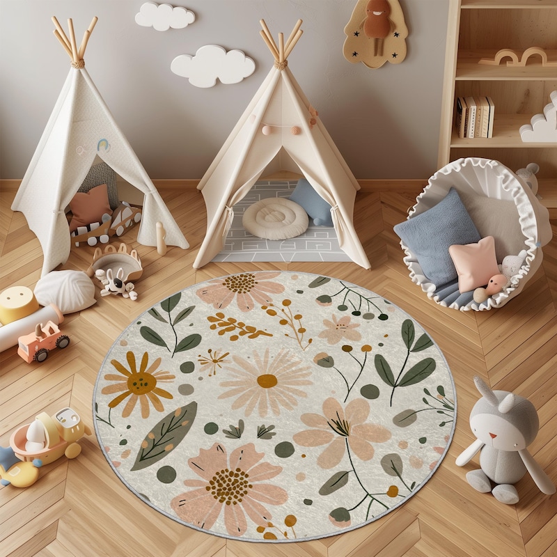 Round Crochet Rug Pattern Daisy Rug for Kids Room - Etsy