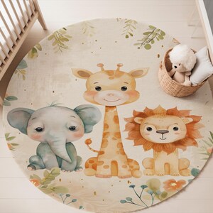Safari Tier Kinderteppich - Giraffe Elefant Löwe Teppich für Kinderzimmer oder Spielzimmer - Weiche waschbare Dschungel-Thema Bodenmatte