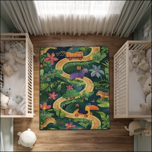 Jungle Animal Train Rug: Kids Safari Nursery Play Mat