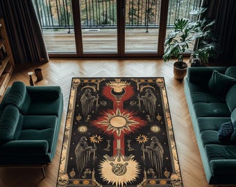 Mystical Sun & Moon Rug: Gothic Esoteric Decor, Washable Carpet
