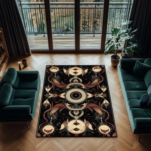 Mystical Serpent Rug: Gothic Esoteric Carpet with Celestial Symbols
