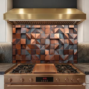 Geometrische 3D-tegel glazen backsplash moderne bruine keuken wandpaneel decor