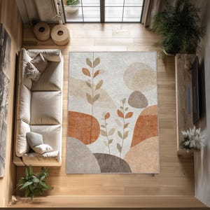 Zen Abstract Earth Tone Rug – Soft Modern Carpet for Living Room, Bedroom, or Nursery | Minimalist Beige & Terracotta Area Rug