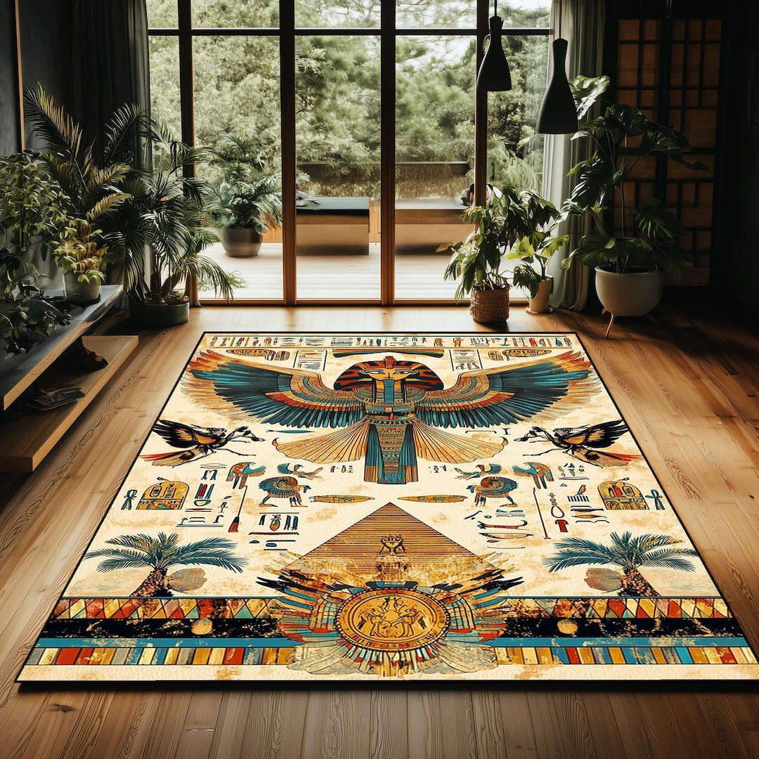 Egyptian Pharaoh Area Rug: Hieroglyphic Non-slip Woven Mat - Etsy