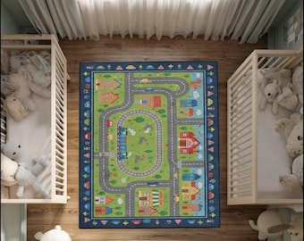 Kinder Spielteppich mit Straßen, Stadtplan, Kinderzimmer Dekor, Waschbarer Aktivitätsteppich