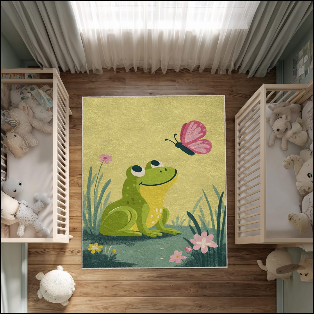 Happy Frog and Butterfly Rug With Cheerful Garden Scene for Kids Room ...