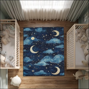 Kinderteppich - Himmlischer Mond & Stern - Teppich für Babyzimmer - Weicher rutschfester Teppich für Baby- und Kleinkindzimmer Dekor