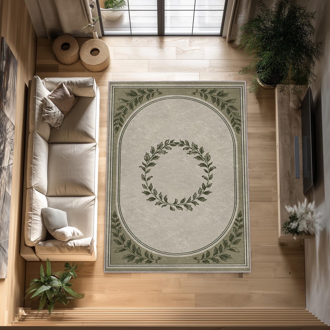 Olive Green Laurel Wreath Area Rug – Vintage Botanical Carpet - Etsy