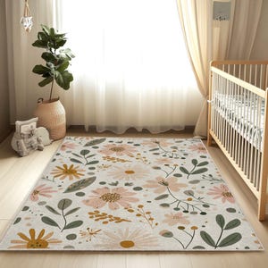 Tapis floral pour chambre de bébé : velours doux, décoration antidérapante pour chambre de bébé