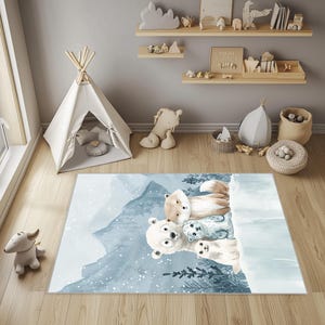 Kinderteppich - Polarbär Fuchs Schnee Leopard Kinderteppich für Kinderzimmer oder Spielzimmer - Weiche, waschbare Winter-Bodenmatte