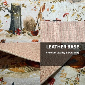 The image is a collage of various fabric swatches, showcasing different patterns and textures. The text "LEATHER BASE" is prominently displayed, indicating the focus of the image. The collage also highlights the premium quality and durability of the leather base, emphasizing its features and benefits.