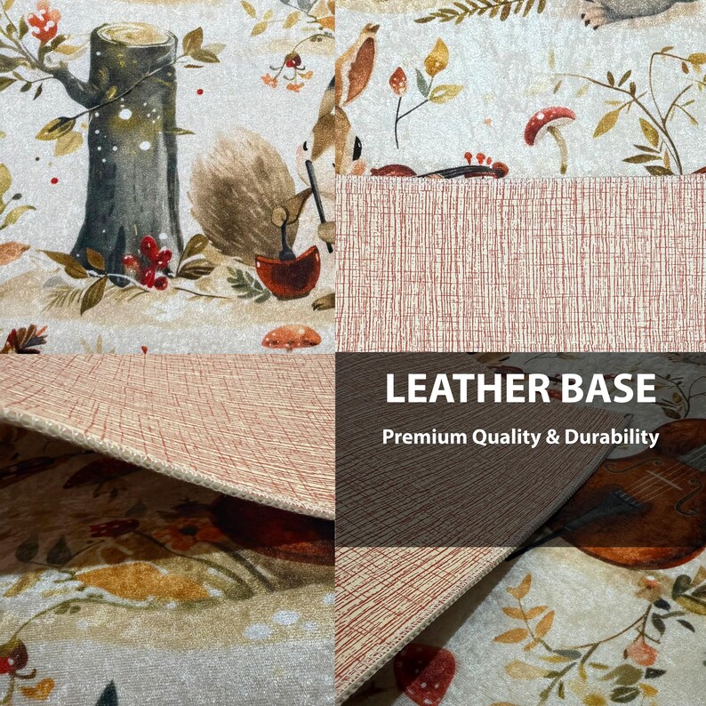 The image is a collage of various fabric swatches, showcasing different patterns and textures. The text "LEATHER BASE" is prominently displayed, indicating the focus of the image. The collage also highlights the premium quality and durability of the leather base, emphasizing its features and benefits.