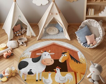 Bauernhof Tiere Kinderteppich: Waschbare Spielmatte, Kinderzimmer Dekor