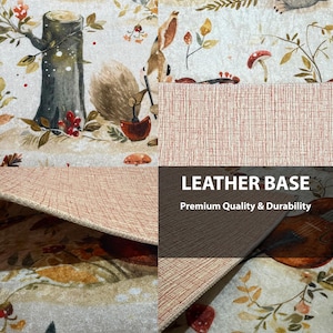 The image is a collage of various fabric swatches, showcasing different patterns and textures. The text "LEATHER BASE" is prominently displayed, indicating the focus of the image. The collage also highlights the premium quality and durability of the leather base, emphasizing its features and benefits.