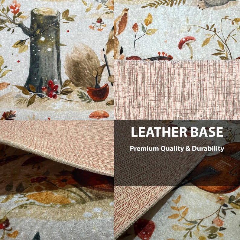 The image is a collage of various fabric swatches, showcasing different patterns and textures. The text "LEATHER BASE" is prominently displayed, indicating the focus of the image. The collage also highlights the premium quality and durability of the leather base, emphasizing its features and benefits.