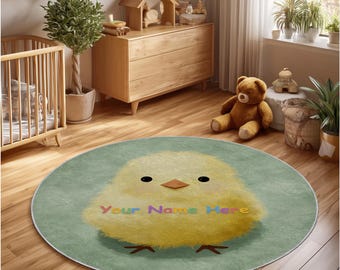 Personalisierter Gelb Küken Teppich: Rutschfeste Baby Spielmatte