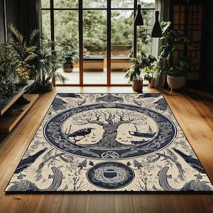 Nordic Tree of Life Rug: Yggdrasil, Ravens & Runes - Mythic Decor image 2