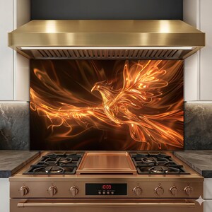Phoenix Fire Glass Backsplash Abstract Flame Bird Kitchen Wall Art Panel