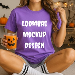Comfort Colors C1717 Violet Shirt Mockup, CC1717 Violet T-Shirt Mockup, Halloween Comfort Colors 1717 Mockup, Real Model Mockup