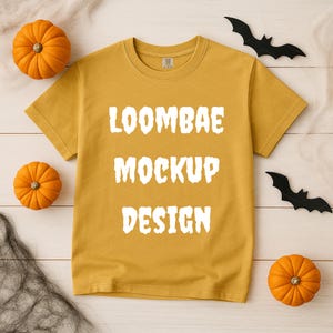 Comfort Colors C1717 Mustard Flat Lay Halloween Mockup, CC1717 Mustard Shirt Mockup, 1717 Flatlay Mockup, Halloween T-Shirt Mockup