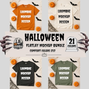 Comfort Colors C1717 Halloween Flat Lay Mockup Bundle, 1717 T-Shirt Mockup, CC1717 Halloween Shirt Mockup, Halloween Comfort Colors