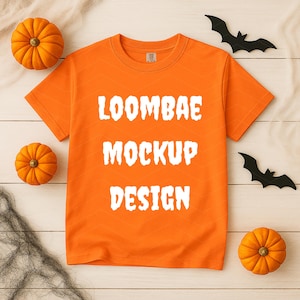 Comfort Colors C1717 Melon Flat Lay Halloween Mockup, CC1717 Peach Shirt Mockup, 1717 Flatlay Mockup, Halloween T-Shirt Mockup