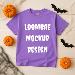Comfort Colors C1717 Violet Flat Lay Halloween Mockup, CC1717 Violet Shirt Mockup, 1717 Flatlay Mockup, Halloween T-Shirt Mockup