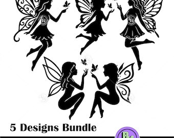 Fairy silhouet SVG bundel, Flying Fairy, Fairy Wings Cut bestand voor Cricut, Magical Fairy Clipart, PNG DXF, Fantasy Fairy Set