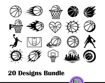 20 Basketball  Designs SVG Bundle, Basketball PNG Clipart, Basketball Player & Hoop SVG, Sports Cricut Cut Files, Basketball Wall Art