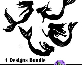Zeemeermin silhouetten SVG-pakket – Cricut zeemeerminbundel | Oceaan Fairy gesneden bestanden | Fantasie zee meisje clipart | SVG voor shirts, bekers en stickers