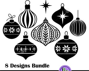 Christmas Ornaments SVG Bundle, Tree Decoration Baubles Clipart, Holiday Ornament Cut Files, Xmas SVG for Cricut & Silhouette, 8 Designs Set