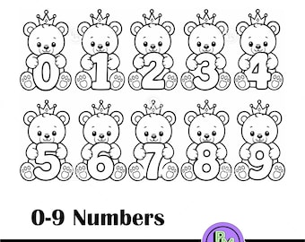0-9 Teddy Bear  Numbers  SVG Bundle | 0-9 Crown Bear Number Clipart, Kids Birthday Numbers, Baby Number SVG, Nursery Cricut Digital Download