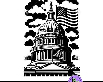 US-Kapitol-Gebäude SVG | Amerikanische Flagge Flagge geschnitten Datei | Washington DC Monument Design für Cricut Laser Statue