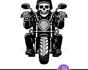 Calavera de motociclista SVG / Esqueleto montando motocicleta Archivo de corte / Diseño de casco de motociclista gótico / Cricut Silueta PNG SVG Descarga digital