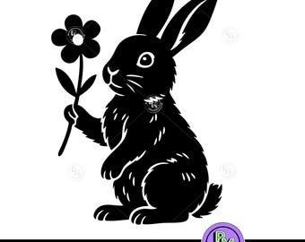 Osterhase SVG | Niedliches Kaninchen mit Blumenschnittdatei | Frühling Hase Silhouette für Cricut & Laser Gravur | Ostern Clipart Design