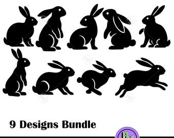 Osterhase SVG Bundle | 9 Kaninchen-Silhouette-Designs | Niedliche Frühlingshasen-Schnittdateien für Cricut & Lasergravur | Ostern Clipart