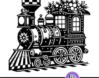 Christmas Train SVG, Vintage Locomotive Cut File, Holiday Train Clipart, Cricut Silhouette Laser Cut Design, Xmas Ornament Truck SVG PNG