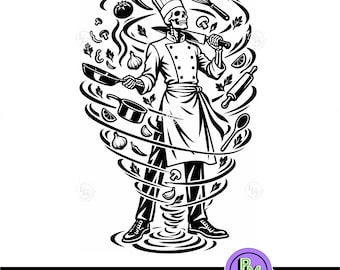 Skull Chef SVG, Skeleton Cook PNG, Skeleton Chef , Chef Skull SVG,  Cooking Chef Clipart, Chef Shirt Design, Kitchen Cut File