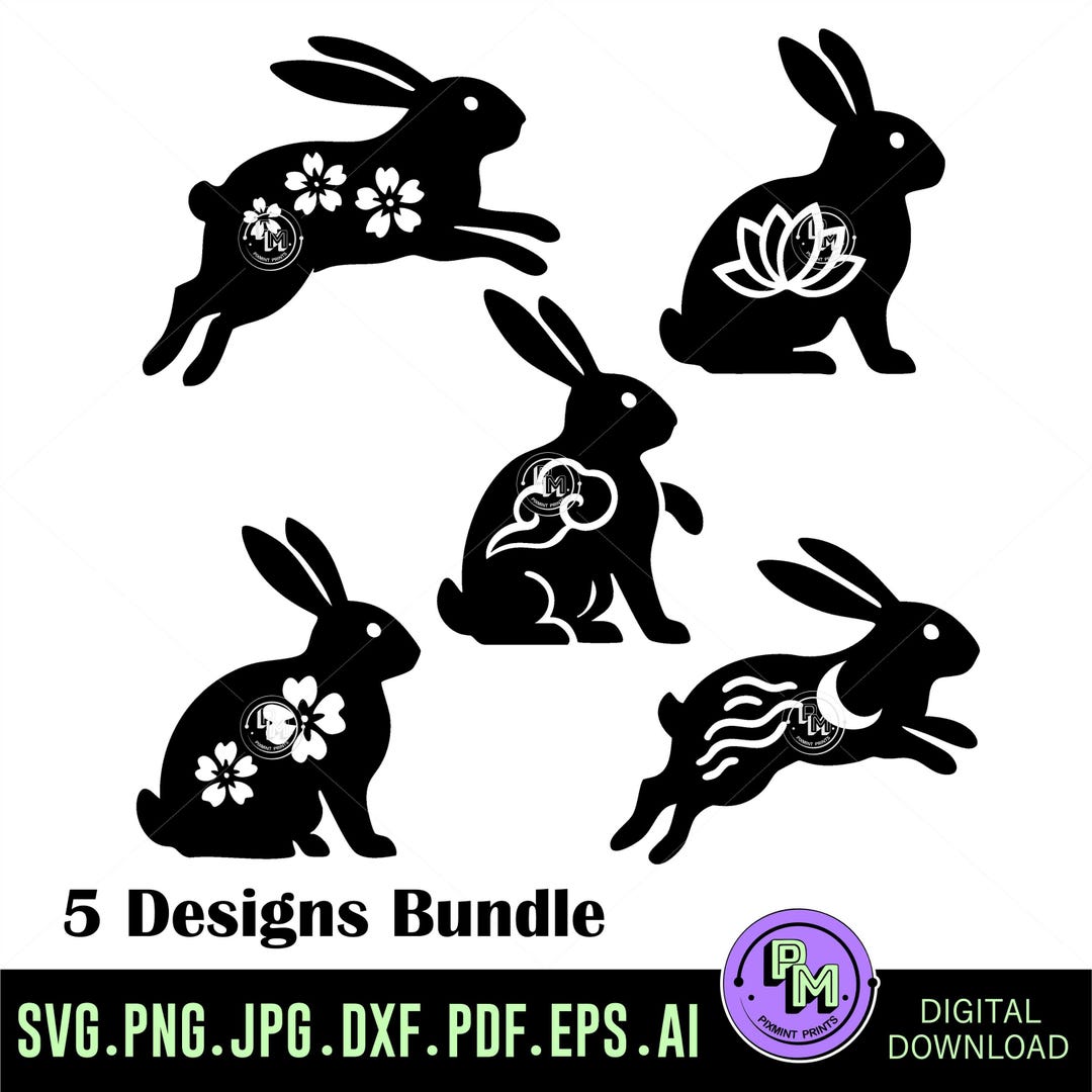 Easter Bunny SVG Bundle | Floral Rabbit Cut Files | Cute Spring Bunny ...