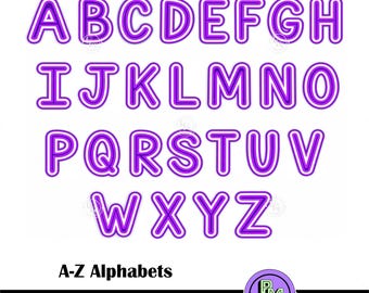 26 Purple Neon Alphabet SVG Bundle, A-Z Letters Glowing  Neon Font, Letters for Cricut & Sublimation, Printable Alphabet , Digital Download