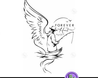 In Loving Memory Fisher Man Svg, Fishing Memorial PNG, Forever In My Heart, Fisherman Angel Wings Tribute, Personalized Remembrance Design
