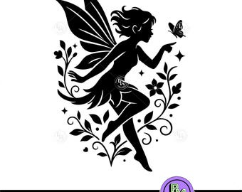 Mystical Fairy SVG with Butterfly | Magical Fairy Silhouette Cut File | Fantasy Forest Clipart | Cricut Fairy Design | Woodland Wall Art SVG